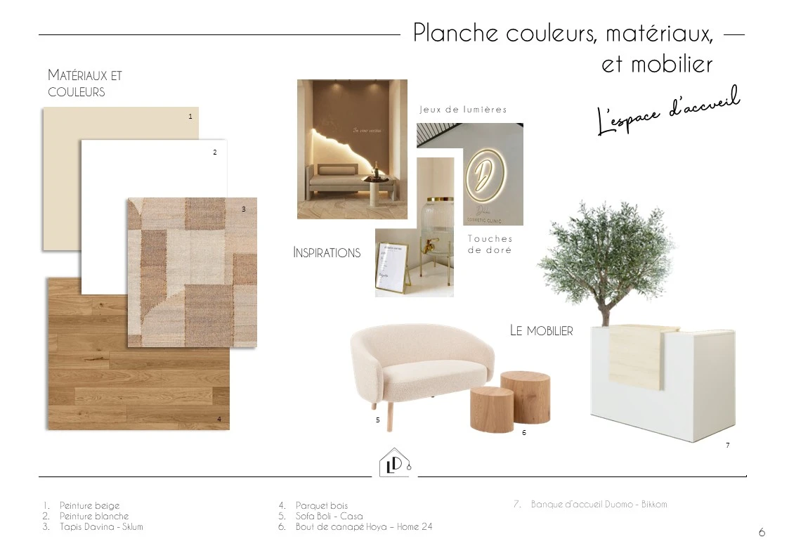 Planche couleurs, matériaux et mobiliers