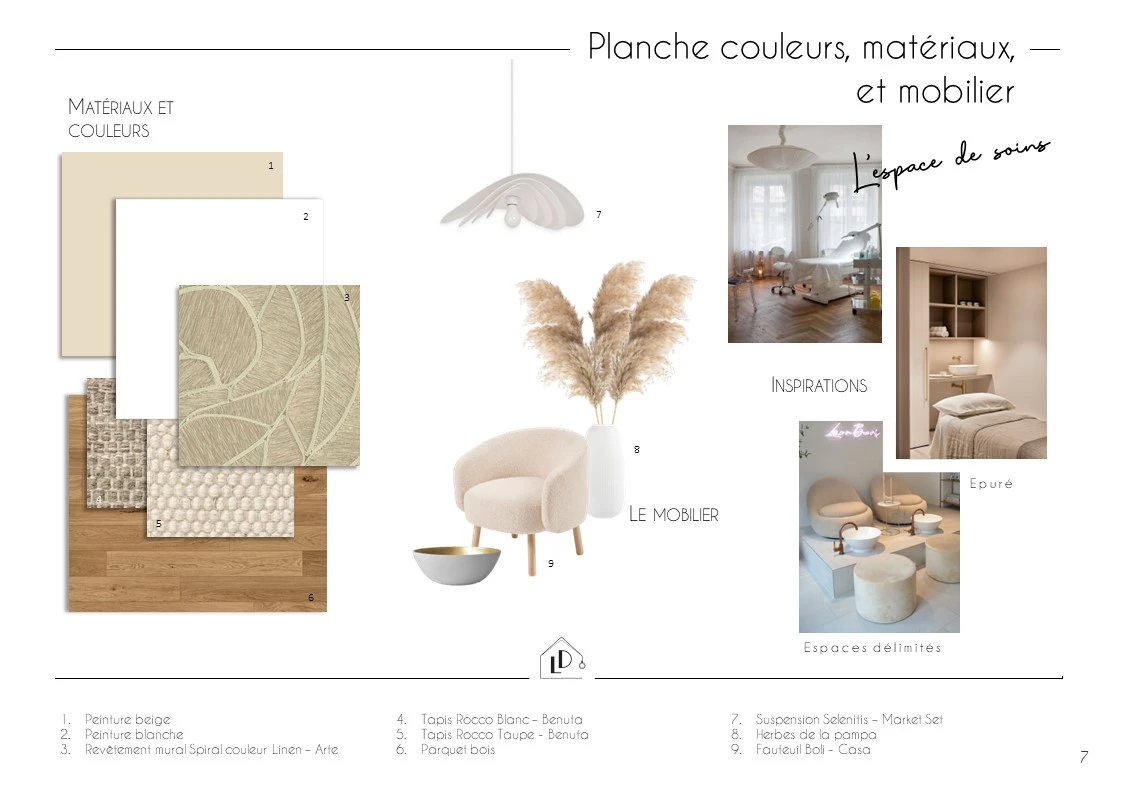 Planche couleurs, matériaux et mobiliers